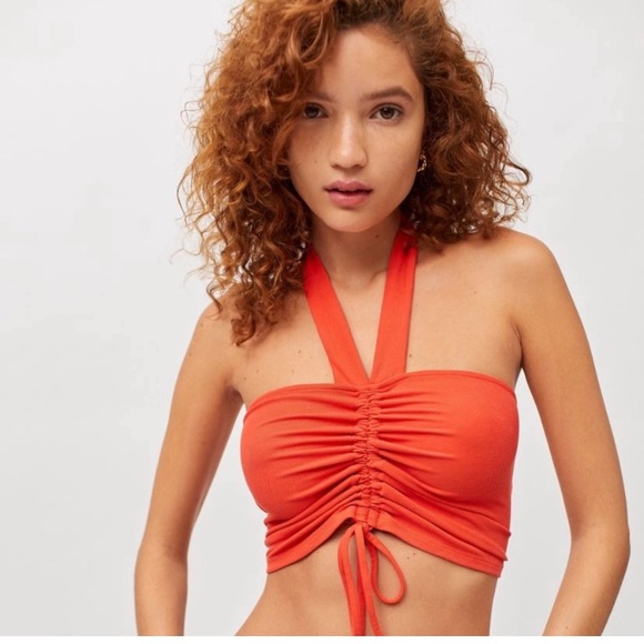 Urban Outfitters orange scrunch halter top crop top new with tags women’s medium - Picture 6 of 9